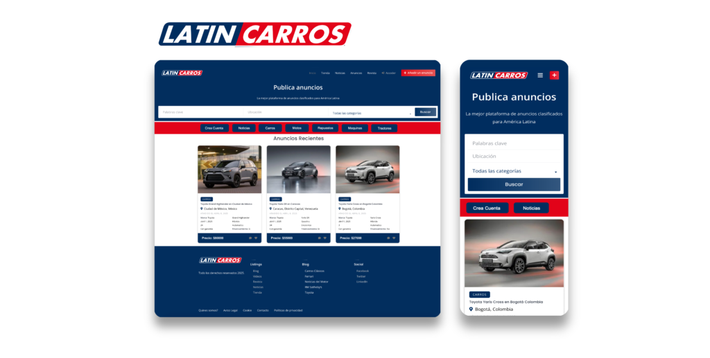 LatinCarros.com Colombia es la nueva plataforma de anuncios clasificados especializada en la venta de carros, motos, bicicletas, repuestos, maquinaria pesada, tractores y más. Aquí puedes publicar tu vehículo o producto automotor totalmente gratis y conectarte con miles de compradores reales en todo el país, sin pagar comisiones ni intermediarios.