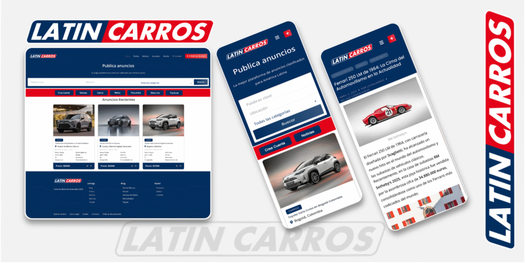 LatinCarros.com: La plataforma número uno para publicar y vender vehículos gratis, ilimitadamente y en toda Latinoamérica En un mercado cada vez más competitivo, publicar tus vehículos de forma gratuita, ilimitada y con visibilidad regional puede marcar la diferencia entre vender hoy… o no vender nunca. Por eso, LatinCarros.com se ha consolidado como la plataforma más innovadora y efectiva para comprar y vender carros, motos, camiones, maquinaria pesada y todo tipo de vehículos en Latinoamérica. Y lo mejor de todo: ¡es completamente GRATIS! ¿Por qué anunciarte en LatinCarros.com? LatinCarros.com no es solo una página de clasificados. Es una herramienta digital diseñada para facilitar la compraventa de vehículos de manera rápida, segura y geolocalizada, siendo la única en su tipo en toda Latinoamérica que ofrece una experiencia integral tanto para vendedores como compradores. A continuación, te presentamos las razones por las que miles de usuarios ya han elegido LatinCarros.com: ✅ Publicaciones ilimitadas y sin costo Olvídate de pagar por publicar. En LatinCarros.com puedes subir todos los vehículos que desees, sin límite de anuncios, sin comisiones ni tarifas ocultas. Ideal tanto para particulares como para concesionarios y revendedores. ✅ Sistema de geolocalización por mapa ¿Vendes en Caracas, Medellín, Ciudad de México o Buenos Aires? Gracias a nuestro sistema de geolocalización, los compradores pueden ver los vehículos en venta directamente desde un mapa interactivo, facilitando búsquedas por ciudad, estado o zona geográfica. ¡Nadie más en el mercado lo tiene! ✅ Chat en tiempo real entre usuarios LatinCarros.com incorpora un sistema de mensajería instantánea, para que compradores y vendedores puedan conectarse directamente, sin intermediarios, de forma ágil y segura. ✅ Guarda tus anuncios favoritos ¿Te interesó un vehículo pero aún no estás listo para cerrar el trato? Con nuestra función de “guardar anuncios”, puedes crear tu lista personalizada y volver a ella cuando lo necesites. Práctico, eficiente y totalmente gratuito. 🌎 Presencia en toda Latinoamérica, con foco en Venezuela Si bien LatinCarros.com opera en todos los países de habla hispana, tenemos un enfoque especial en Venezuela, uno de los mercados más dinámicos y en crecimiento en el sector automotor. Aquí, las oportunidades de venta son mayores, con una demanda creciente y un ecosistema digital cada vez más activo. 🛡️ Seguridad y confianza Cada publicación pasa por filtros de control para garantizar la autenticidad de los anuncios y evitar fraudes. Además, nuestra plataforma cuenta con protocolos de protección de datos, brindando una experiencia segura para todos los usuarios. 💼 Ideal para concesionarios, agencias y vendedores independientes ¿Tienes un lote de vehículos o una agencia automotriz? LatinCarros.com es el canal perfecto para multiplicar tu visibilidad sin invertir un solo centavo. Súmate a nuestra red de anunciantes y expande tu presencia en mercados clave con herramientas de publicación y gestión diseñadas para facilitar tu trabajo. 📣 ¡Es momento de anunciarte con nosotros! Miles de usuarios nos visitan diariamente en busca de su próximo vehículo. No pierdas la oportunidad de ser parte del ecosistema automotor más moderno y efectivo de Latinoamérica. Regístrate hoy mismo en www.LatinCarros.com y empieza a publicar tus vehículos GRATIS e ILIMITADAMENTE. LatinCarros.com – Tu socio confiable para vender vehículos en toda Latinoamérica.